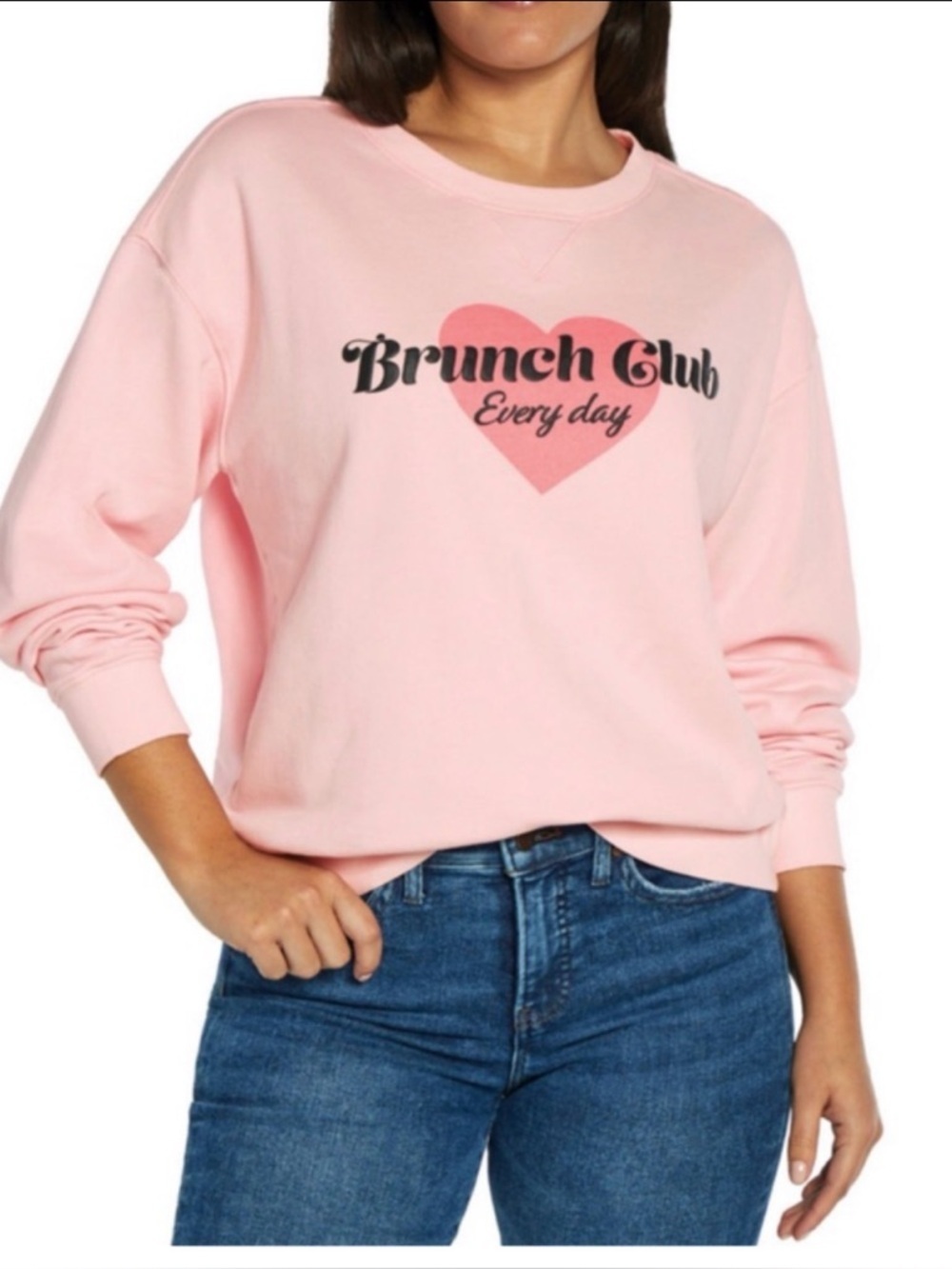 WildFox XL Brunch Club Everyday pink terry cotton cozy graphic crewneck jumper